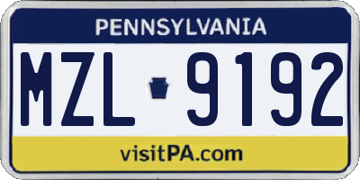 PA license plate MZL9192