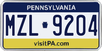 PA license plate MZL9204