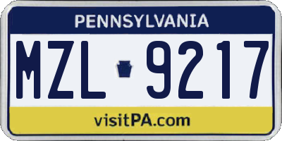 PA license plate MZL9217