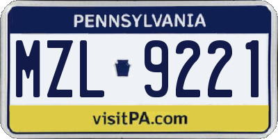 PA license plate MZL9221