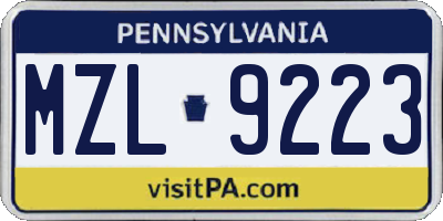 PA license plate MZL9223