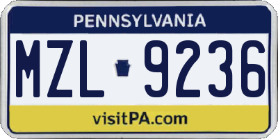 PA license plate MZL9236