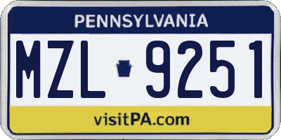 PA license plate MZL9251