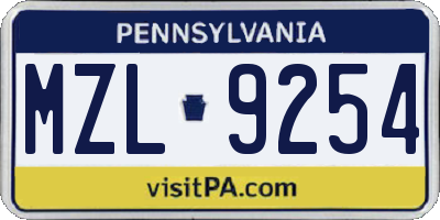 PA license plate MZL9254