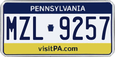 PA license plate MZL9257