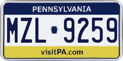 PA license plate MZL9259