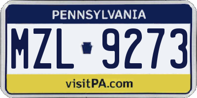 PA license plate MZL9273