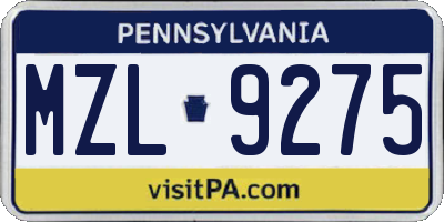 PA license plate MZL9275