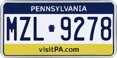 PA license plate MZL9278