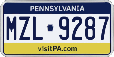 PA license plate MZL9287