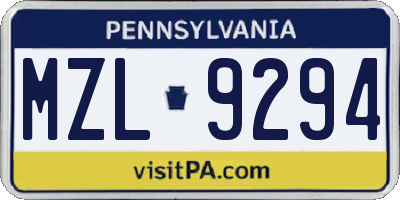 PA license plate MZL9294