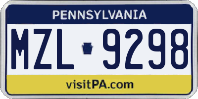 PA license plate MZL9298
