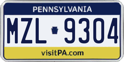 PA license plate MZL9304