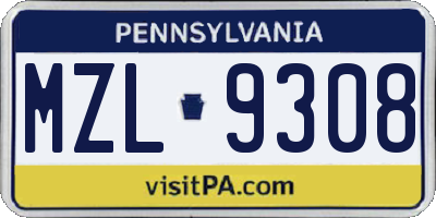 PA license plate MZL9308