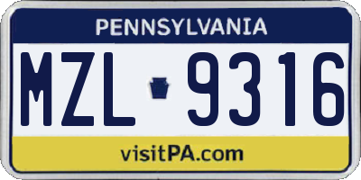 PA license plate MZL9316
