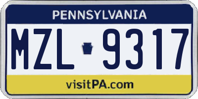 PA license plate MZL9317