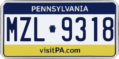 PA license plate MZL9318