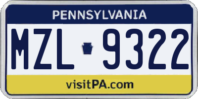PA license plate MZL9322