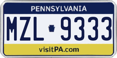 PA license plate MZL9333