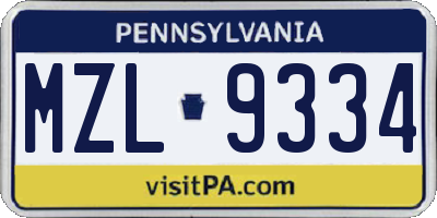 PA license plate MZL9334