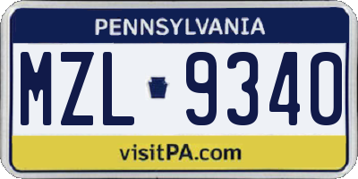 PA license plate MZL9340