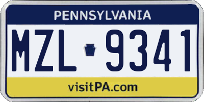 PA license plate MZL9341