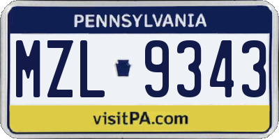 PA license plate MZL9343