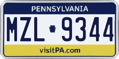 PA license plate MZL9344