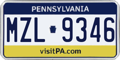 PA license plate MZL9346