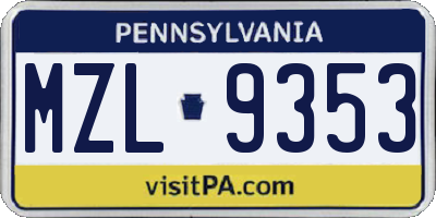 PA license plate MZL9353