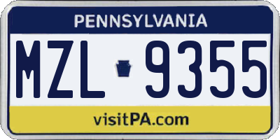 PA license plate MZL9355