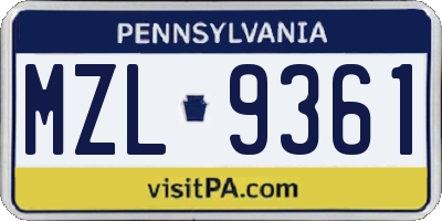 PA license plate MZL9361