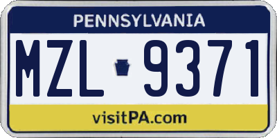PA license plate MZL9371