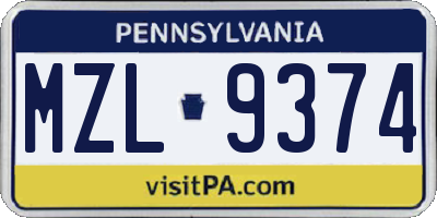 PA license plate MZL9374
