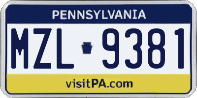 PA license plate MZL9381