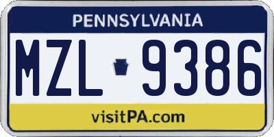 PA license plate MZL9386