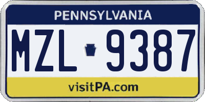 PA license plate MZL9387