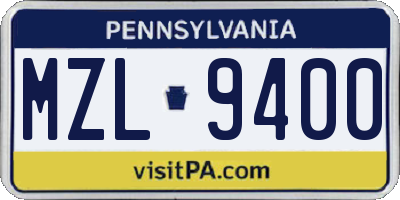 PA license plate MZL9400