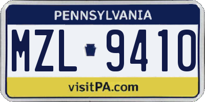PA license plate MZL9410