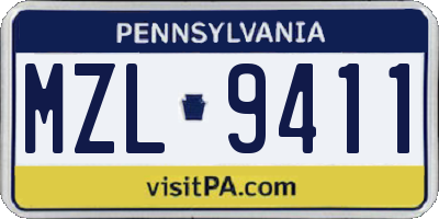 PA license plate MZL9411