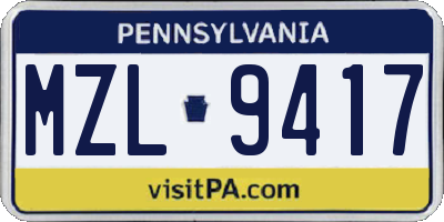PA license plate MZL9417