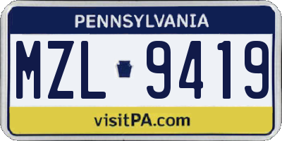 PA license plate MZL9419