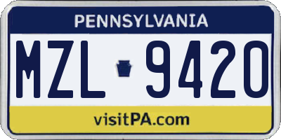 PA license plate MZL9420
