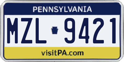PA license plate MZL9421