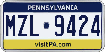PA license plate MZL9424