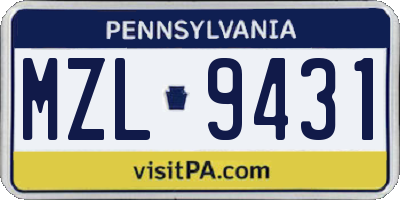 PA license plate MZL9431