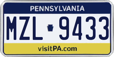 PA license plate MZL9433
