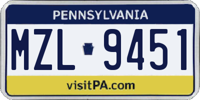 PA license plate MZL9451
