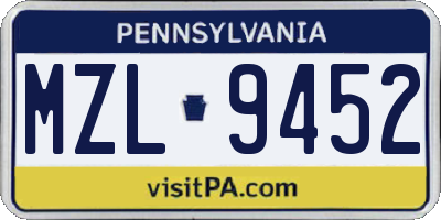 PA license plate MZL9452