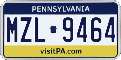 PA license plate MZL9464
